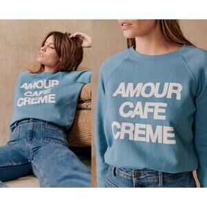Sezane Sézane | Amour Cafe Creme Sweatshirt Blue Ecru Graphic | Sz S